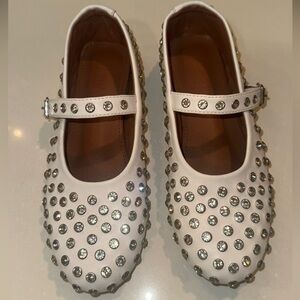 Crystal Rhinestone Studded Mary Jane Ballet Flat  White Alaïa-Inspired Size 6